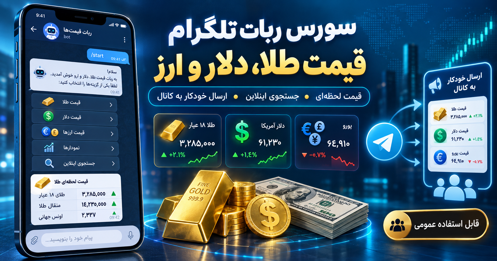 سورس ربات تلگرام قیمت طلا، دلار و ارز | نمایش لحظه‌ای و ارسال به کانال